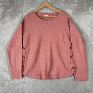 Fat Face Pink Knit Sweater Womens 6 Side Button Long Sleeve Crew Neck Cozy